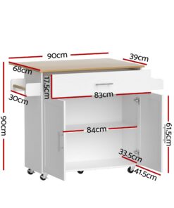 Artiss Kitchen Island Trolley with Foldable Leaf - Image 3