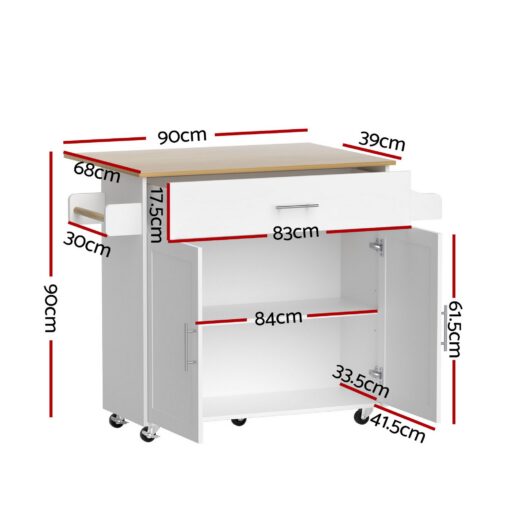 Artiss Kitchen Island Trolley with Foldable Leaf – image 3
