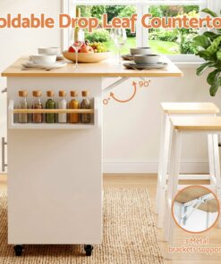 Artiss Kitchen Island Trolley with Foldable Leaf - Image 5