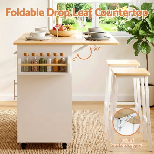 Artiss Kitchen Island Trolley with Foldable Leaf – image 5