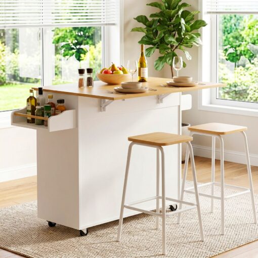 Artiss Kitchen Island Trolley with Foldable Leaf – image 8