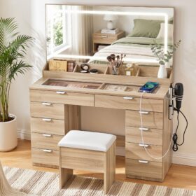 Artiss Vanity Desk with LED Mirror and 10 Drawers – image 1