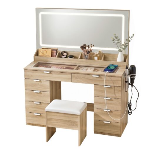 Artiss Vanity Desk with LED Mirror and 10 Drawers – image 2
