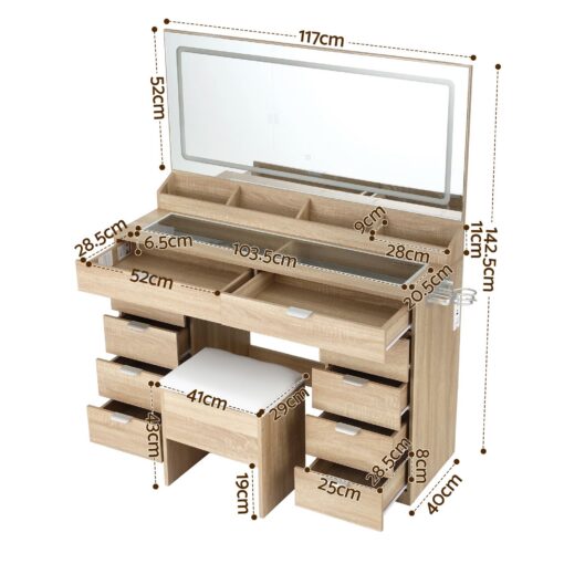 Artiss Vanity Desk with LED Mirror and 10 Drawers – image 4