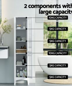 Artiss 2-Piece Slim Bathroom Cabinets 160cm White - Image 5