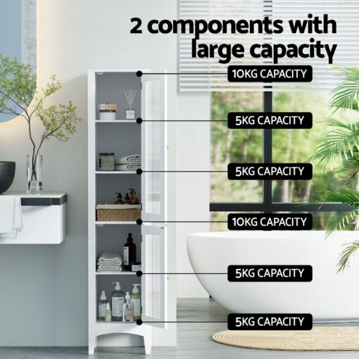 Artiss 2-Piece Slim Bathroom Cabinets 160cm White – image 5