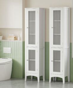 Artiss 2-Piece Slim Bathroom Cabinets 160cm White - Image 8