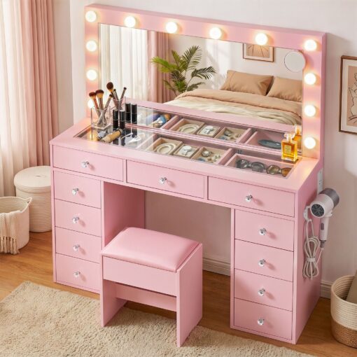 Artiss Vanity Desk with LED Mirror and 11 Drawers – image 1