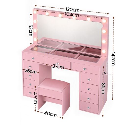 Artiss Vanity Desk with LED Mirror and 11 Drawers – image 4
