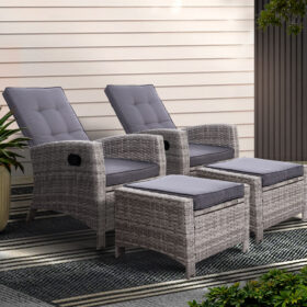 Gardeon Wicker Recliner Set 5-Position Grey – image 1