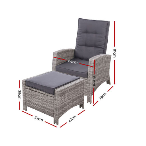 Gardeon Wicker Recliner Set 5-Position Grey – image 2