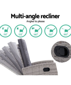 Gardeon Wicker Recliner Set 5-Position Grey - Image 3