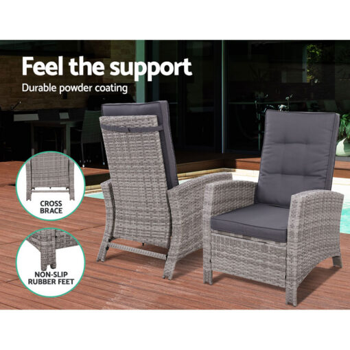 Gardeon Wicker Recliner Set 5-Position Grey – image 4