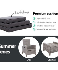 Gardeon Wicker Recliner Set 5-Position Grey - Image 6