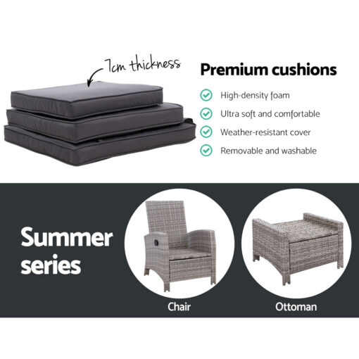 Gardeon Wicker Recliner Set 5-Position Grey – image 6