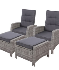 Gardeon Wicker Recliner Set 5-Position Grey - Image 7