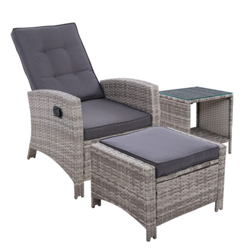 Gardeon 3pc Wicker Recliner Set, 5-Position – image 1