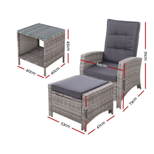 Gardeon 3pc Wicker Recliner Set, 5-Position – image 2
