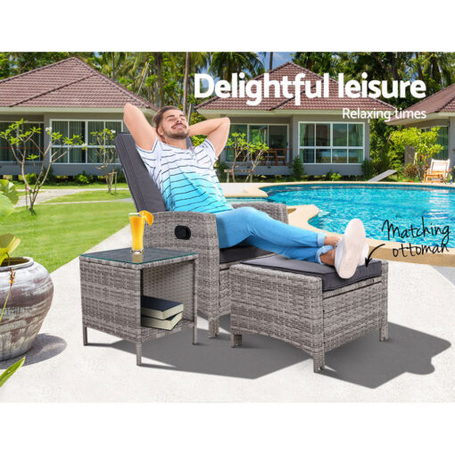 Gardeon 3pc Wicker Recliner Set, 5-Position – image 3