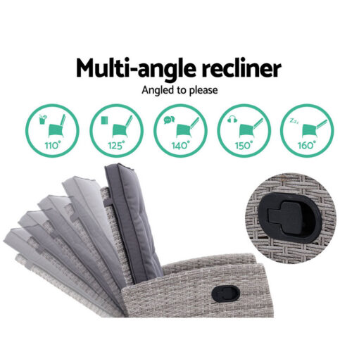 Gardeon 3pc Wicker Recliner Set, 5-Position – image 4