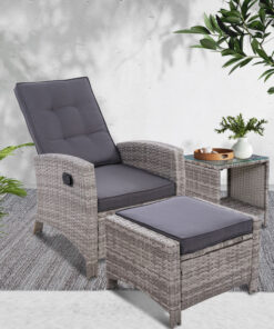 Gardeon 3pc Wicker Recliner Set, 5-Position - Image 7