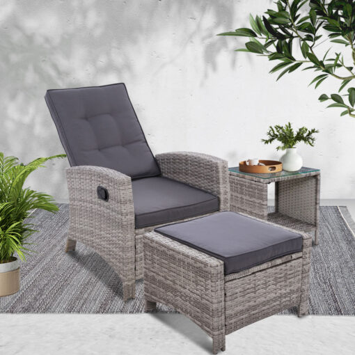 Gardeon 3pc Wicker Recliner Set, 5-Position – image 7