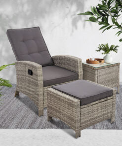 Gardeon 3pc Wicker Recliner Set, 5-Position - Image 8
