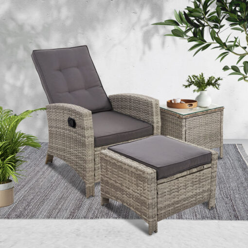 Gardeon 3pc Wicker Recliner Set, 5-Position – image 8