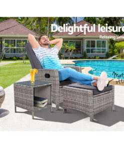 Gardeon 3pc Wicker Recliner Set, 5-Position - Image 9