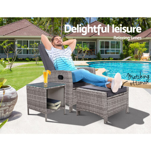 Gardeon 3pc Wicker Recliner Set, 5-Position – image 9