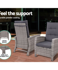Gardeon 3pc Wicker Recliner Set, 5-Position - Image 10