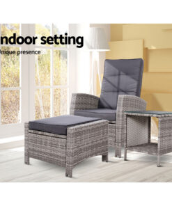 Gardeon 3pc Wicker Recliner Set, 5-Position - Image 12