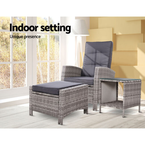 Gardeon 3pc Wicker Recliner Set, 5-Position – image 12