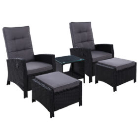 Gardeon 5 Piece Adjustable Wicker Recliner Set – image 1