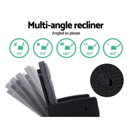 Gardeon 5 Piece Adjustable Wicker Recliner Set – image 7