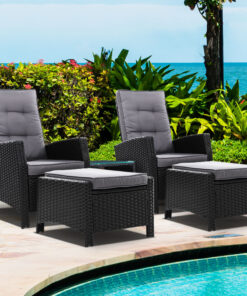 Gardeon 5 Piece Adjustable Wicker Recliner Set - Image 8