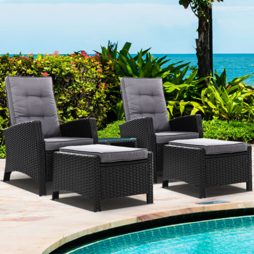 Gardeon 5 Piece Adjustable Wicker Recliner Set – image 8
