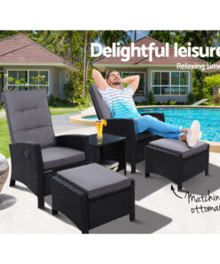 Gardeon 5 Piece Adjustable Wicker Recliner Set - Image 9
