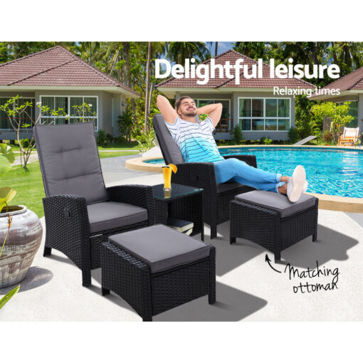 Gardeon 5 Piece Adjustable Wicker Recliner Set – image 9