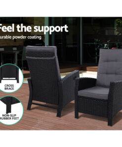 Gardeon 5 Piece Adjustable Wicker Recliner Set - Image 10