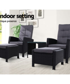Gardeon 5 Piece Adjustable Wicker Recliner Set - Image 12