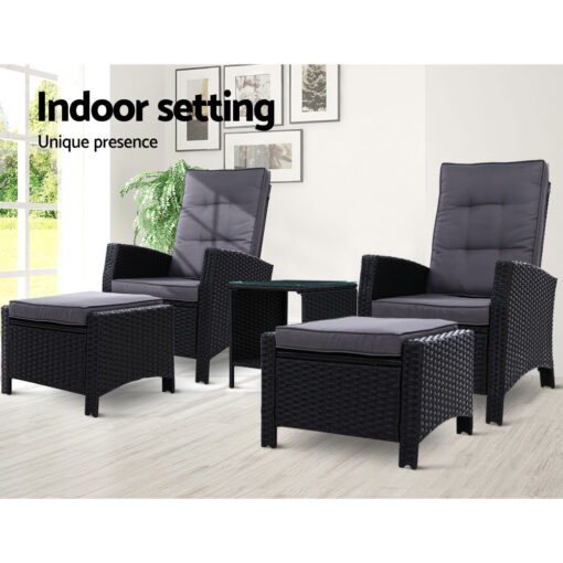 Gardeon 5 Piece Adjustable Wicker Recliner Set – image 12