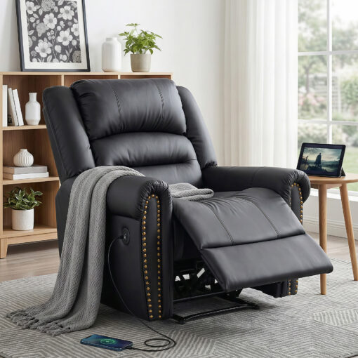 RECLINER-A24-PU-BK-AB-202603091256-00.jpg Artiss Faux Leather Recliner with USB Charge Port – image 1
