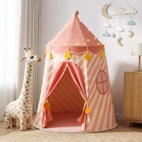 Keezi Kids Play Tent with Star Lights and Window Carry Bag 116cmx153cm Playhouse – image 1