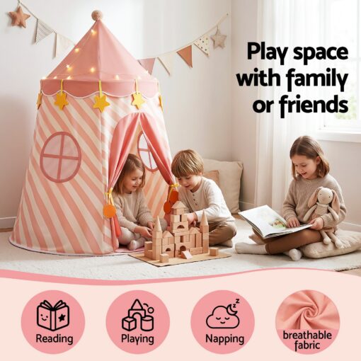 Keezi Kids Play Tent with Star Lights and Window Carry Bag 116cmx153cm Playhouse – image 4