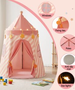 Keezi Kids Play Tent with Star Lights and Window Carry Bag 116cmx153cm Playhouse - Image 5