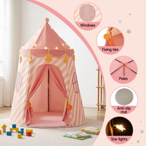 Keezi Kids Play Tent with Star Lights and Window Carry Bag 116cmx153cm Playhouse – image 5