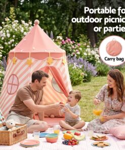 Keezi Kids Play Tent with Star Lights and Window Carry Bag 116cmx153cm Playhouse - Image 6