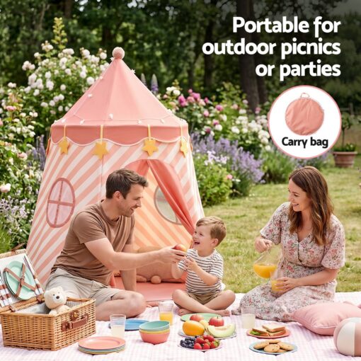 Keezi Kids Play Tent with Star Lights and Window Carry Bag 116cmx153cm Playhouse – image 6