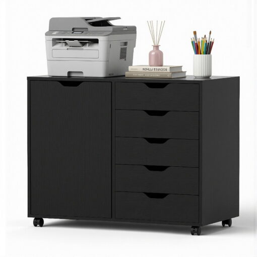 Artiss Mobile Filing Cabinet 5 Drawer Black – image 1